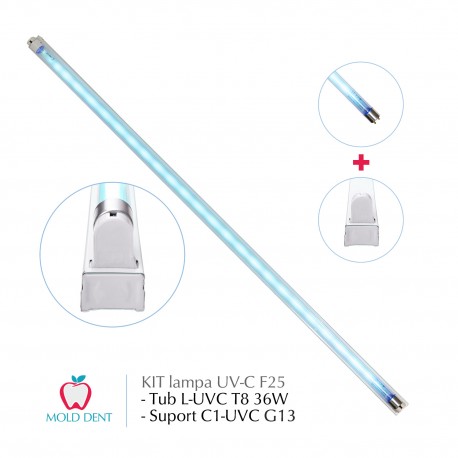 Kit lampa UV-C F25 36W bactericida, germicida, sterilizare si dezinfectare, tub T8 G13 cu suport